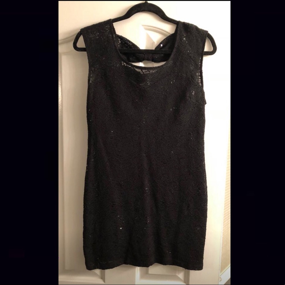 Black sequin mini dress with sheer top